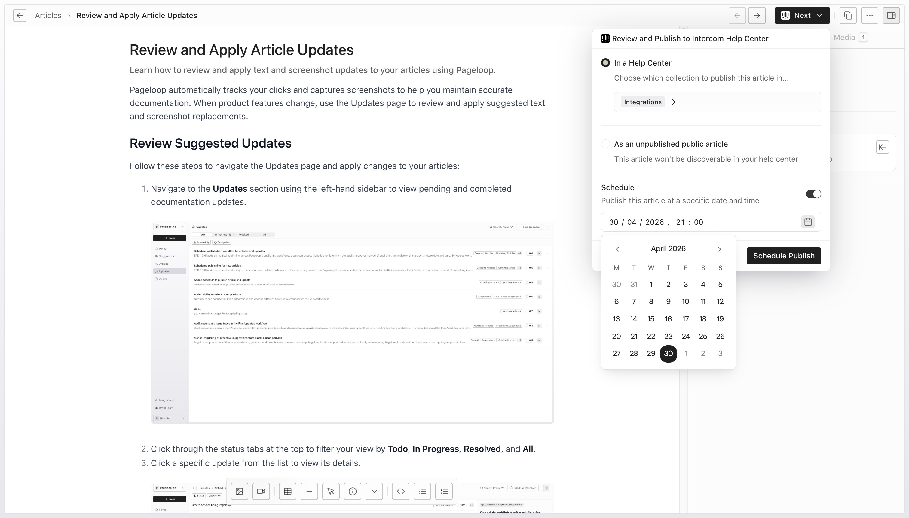 Schedule publish options in the article publish panel